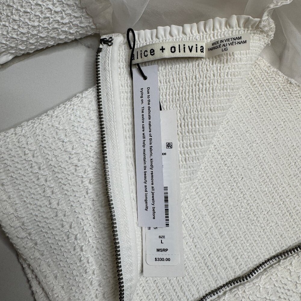 Alice + Oivia White Crop Top With Silk Puff Sleeves Sz L NWT Retail $330 - Picture 10 of 10